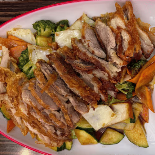 Ente nach Sichuan Art (scharf) , dazu Reis