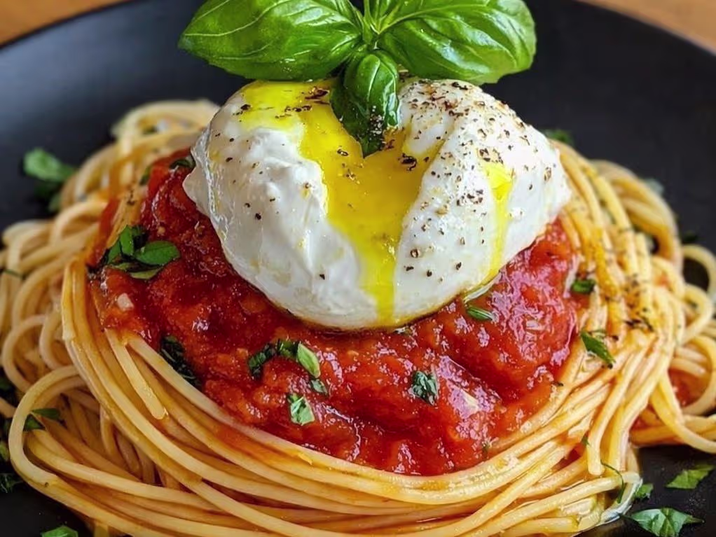 Linguine pomodorino fresco, basilico e burrata (A,G)