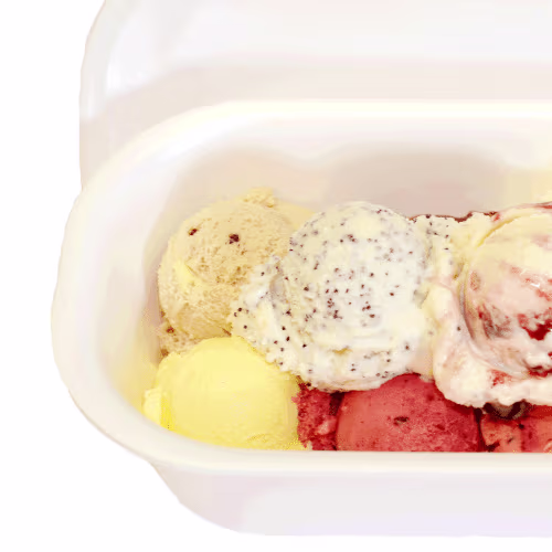 Eis-Box, 6 Kugeln mit gemischtem Frucht- und Cremeeis