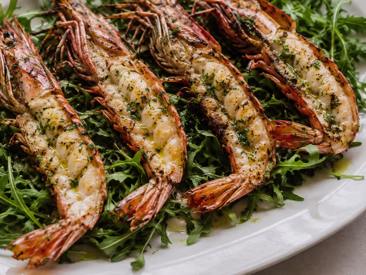 Gambaroni alla griglia e Rucola