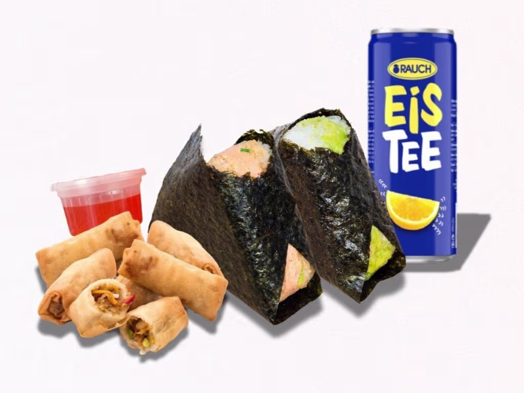 2 Onigiri nach Wahl - 6 Stück Frühlingsrollen - 1 Getränk