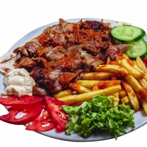 Kebap Teller - Kebabfleisch, Pommes und Salat
