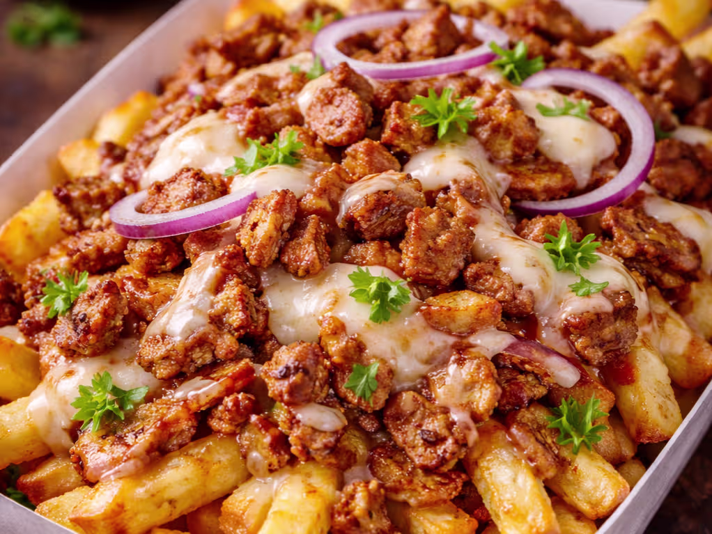 Pommes mit Döner und Käse Überbacken