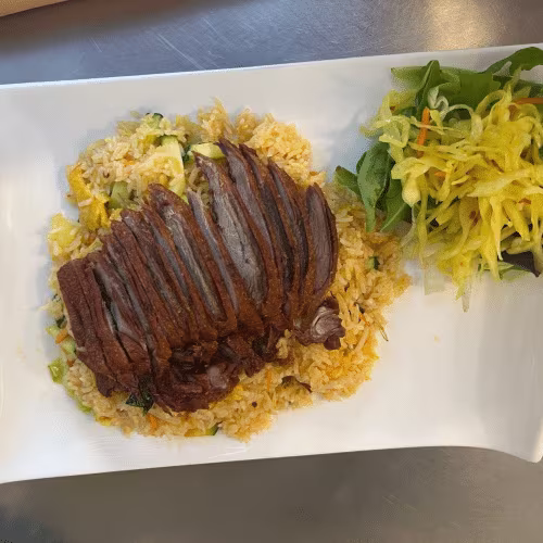Gebratener Eierreis mit Ente (leicht scharf)