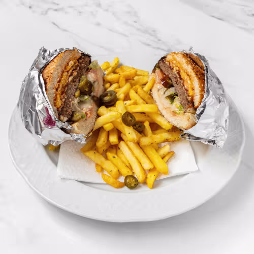 Mexican Burger mit Pommes frites XL