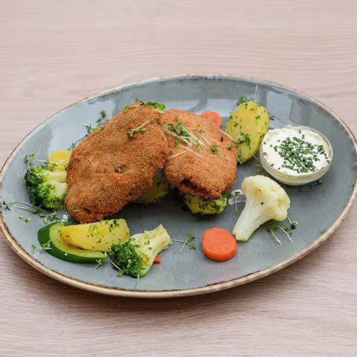 Gebackenes Kartoffel-Gemüse-Schnitzel