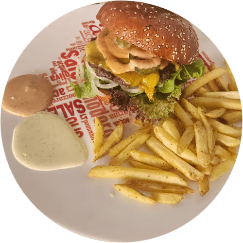 Tyroler Bauern Burger mit Pommes