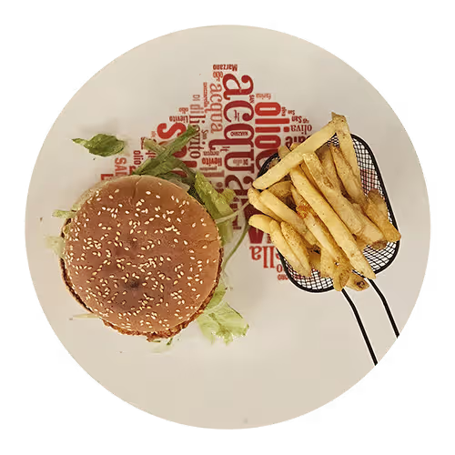 Cheeseburger mit Pommes