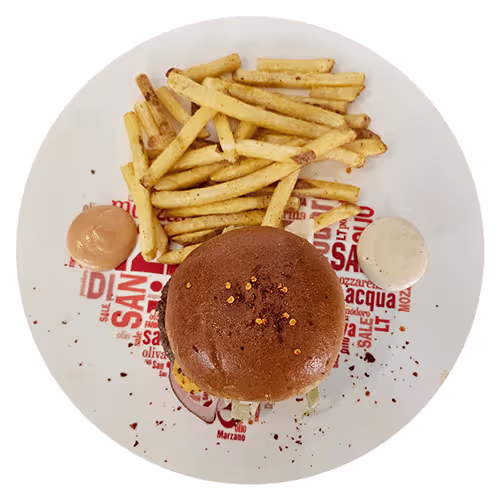 Chili Burger mit Pommes (scharf)