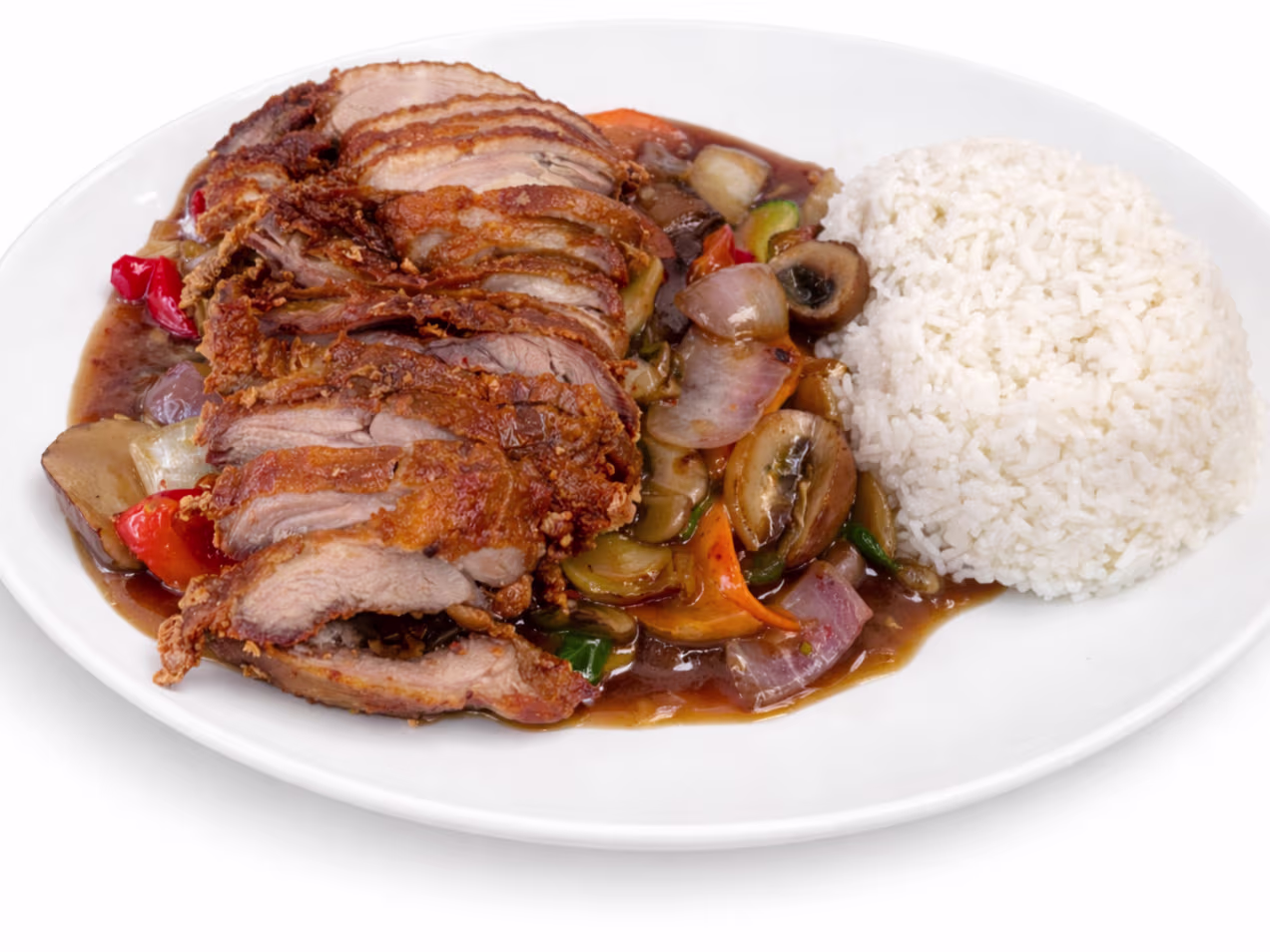 Knusprige Ente Szechuan mit Reis