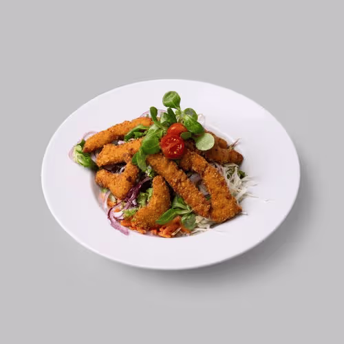 Gemischter Salat mit gebackenen Putenstreifen