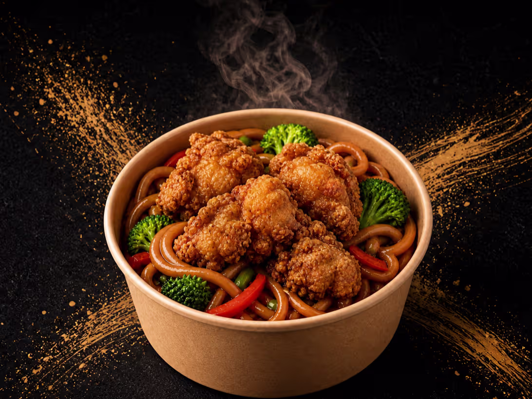 Gebackenes Hühnerfleisch Gemüse Udon Nudel