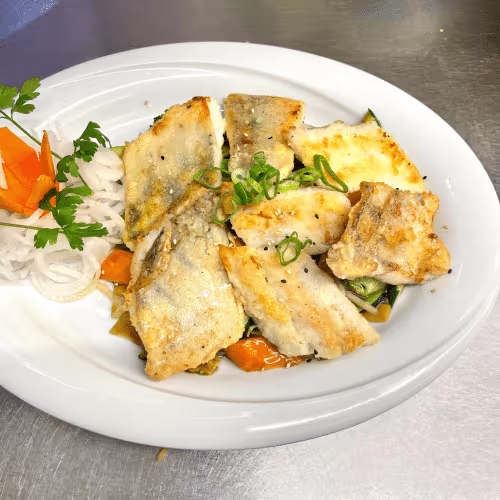 Wok Gemüse mit Zander Filet