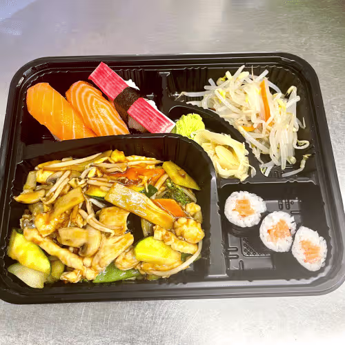 Wok Huhn Bento und Reis