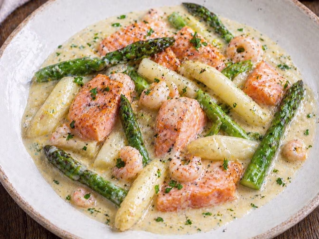 Frischer weißer und grüner Solospargel