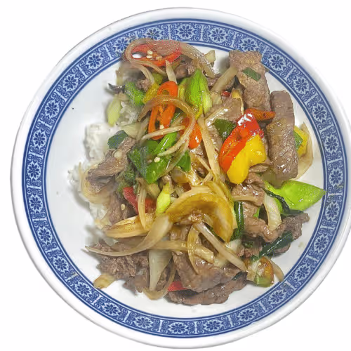 Reisschale Chili-Beef und Thai-Basilikum (scharf)