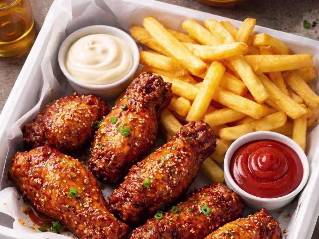 Chicken-Wings mit Pommes