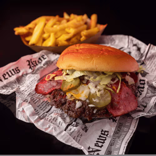 Beef Bacon BBQ Burger & Fries